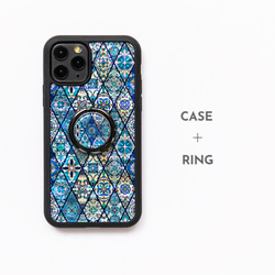天然貝殼★ 藍色摩洛哥瓷磚（智能手機環/沙坑環）| 珍珠母貝藝術| 360度旋轉 第4張的照片