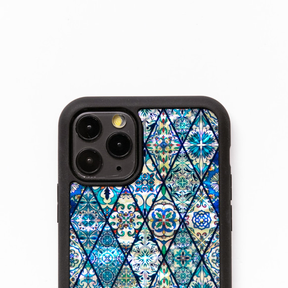 天然貝殼 ★藍色摩洛哥瓷磚（高品質外殼） 珍珠母貝藝術 | 相容於 iPhone/Galaxy | 新增 S24 第2張的照片