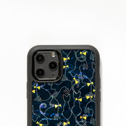 【期間限定】天然貝シェル ★キュートキャット・ネイビー（ハイクオリティケース） 螺鈿アート ｜iPhone/Galaxy 2枚目の画像