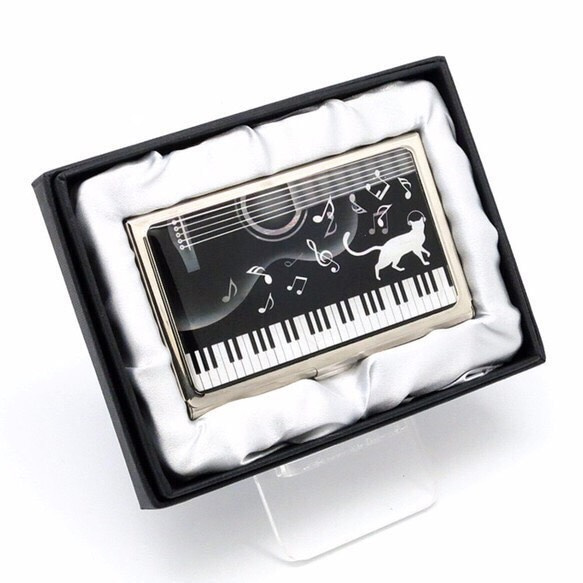天然貝 名刺カードケース（猫ピアノ）＜螺鈿アート＞【ラッピング対応】 3枚目の画像