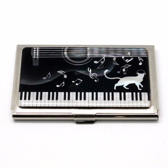 天然貝 名刺カードケース（猫ピアノ）＜螺鈿アート＞【ラッピング対応】 4枚目の画像
