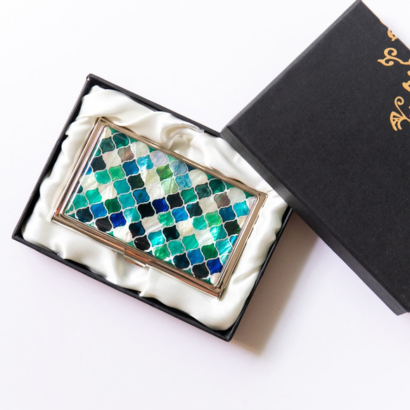 天然貝殼名片殼（摩洛哥天青石）珍珠母貝藝術 | 推薦用於禮品和禮品 第1張的照片