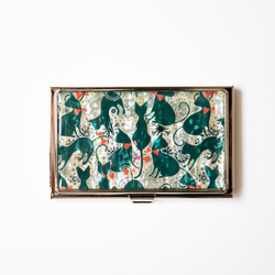 【限定再販】天然貝 名刺カードケース（キュートキャット・グリーン）シェル・螺鈿アート｜ギフト・プレゼントにおすすめ 3枚目の画像