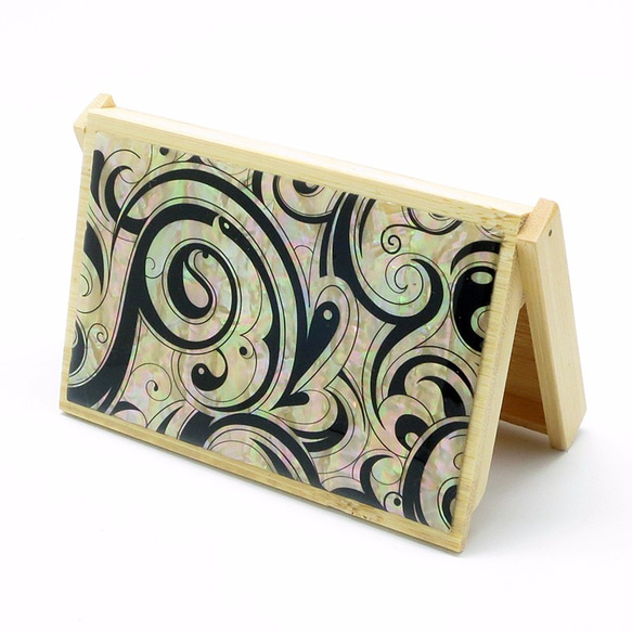 天然貝殼竹製名片盒（日式/波狀） 第4張的照片