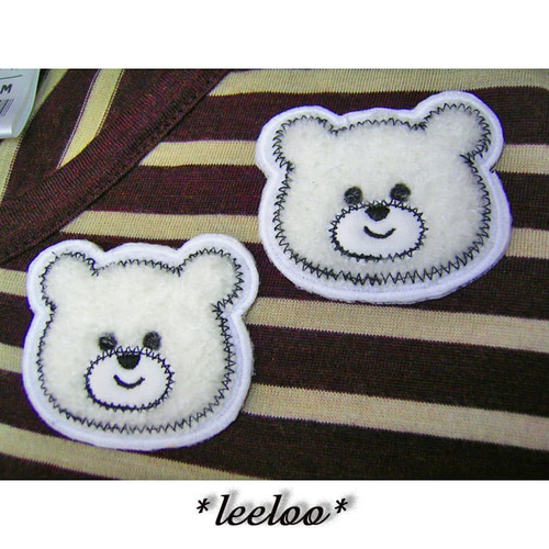 白くまのさん☆アップリケ刺繍ワッペン☆アイロン接着☆2枚セット 雑貨 