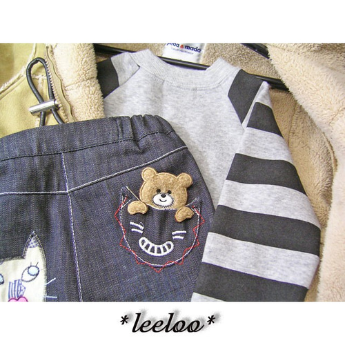 ☆もこもこくまさん☆手付き☆ワッペン2枚/ベージュ&茶 子供服