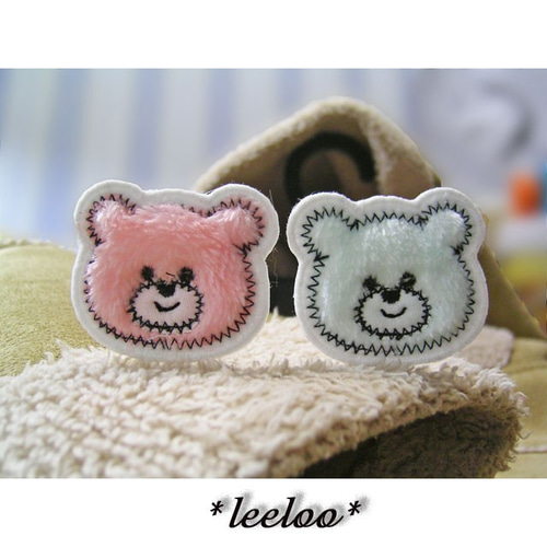 デニムリメイクバック ポップコーンふわもこ ワッペンくま デニム