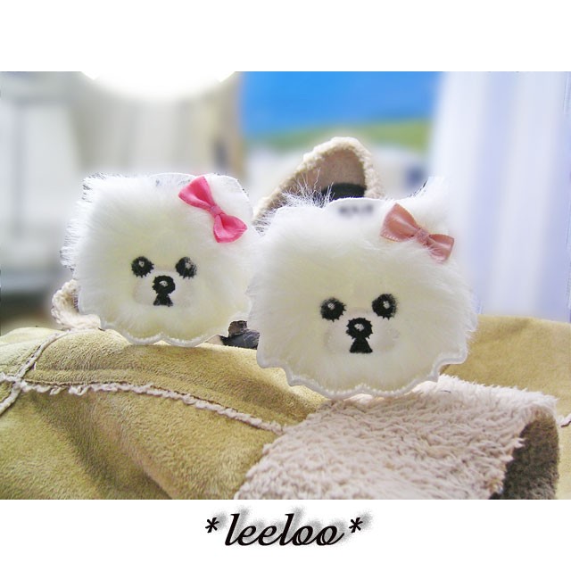 ポメラニアン★ふわふわワッペン★２枚/リボン&ネーム付き