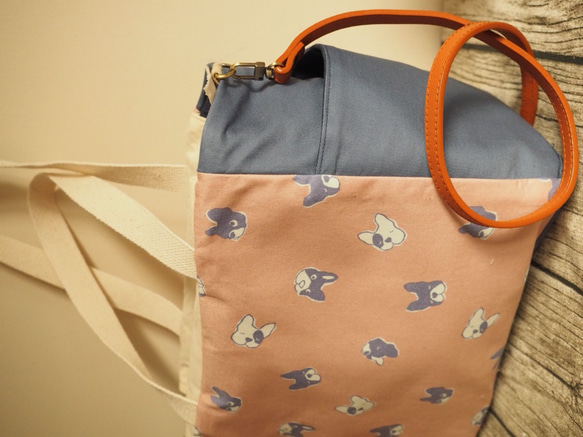 限量款 原創手工縫製托特側肩包帆布包 可愛粉紅鬥牛梗犬 第5張的照片