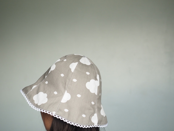 手作雙面灰色北歐/白雲圖案帽子 客製尺寸適合小孩成人 第2張的照片