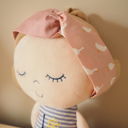 手工製作 粉色小鴨嬰兒圍兜口水巾嬰兒髮帶及媽媽髮帶親子禮物套裝 第4張的照片