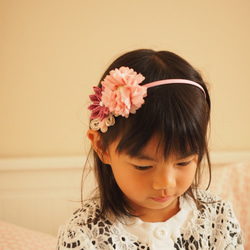 粉色雪紡小布花嬰兒/小童彈性髮帶 適合彌月生日宴會拍照 第2張的照片