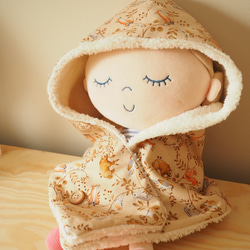 手作杏色森林動物圖案 保暖圍巾連帽子 可做嬰兒小孩成人尺寸 第4張的照片