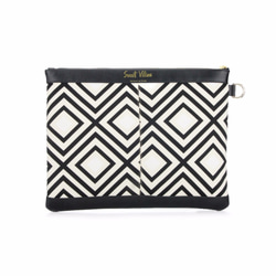 Graphic Textile mix Leather Clutch Bag│Geometry 第2張的照片