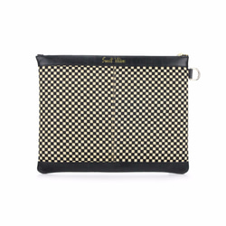 Graphic Textile mix Leather Clutch Bag│Chessboard II 第2張的照片