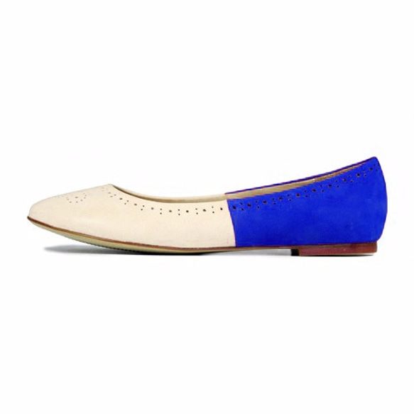 Brogue Ballet Flats W1042A Ivory Royal Blue 第1張的照片