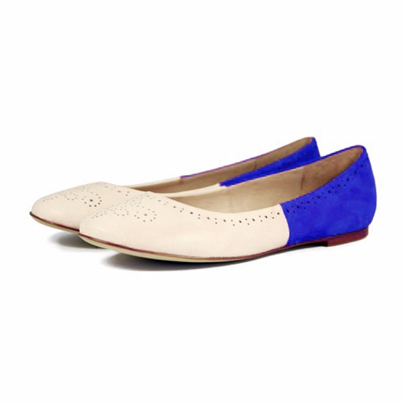 Brogue Ballet Flats W1042A Ivory Royal Blue 第2張的照片