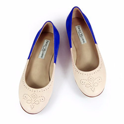 Brogue Ballet Flats W1042A Ivory Royal Blue 第3張的照片