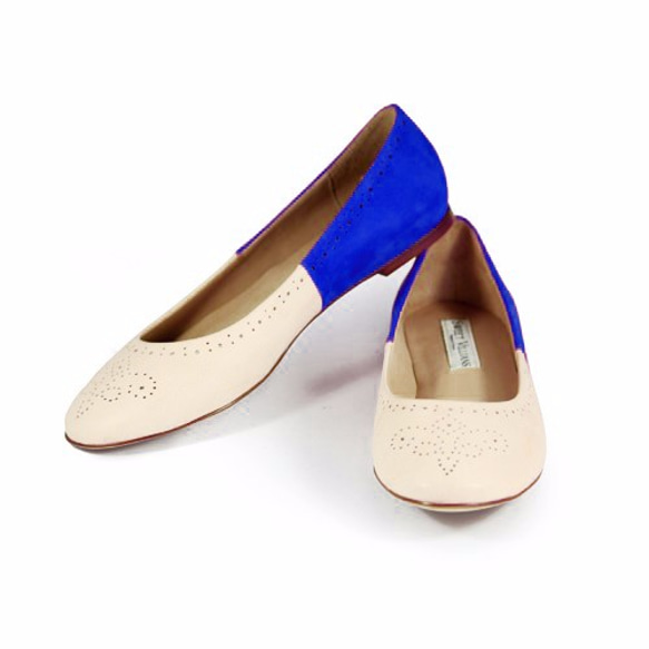 Brogue Ballet Flats W1042A Ivory Royal Blue 第4張的照片