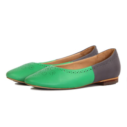 Brogue Ballet Flats W1042A Green Dimgrey 第1張的照片