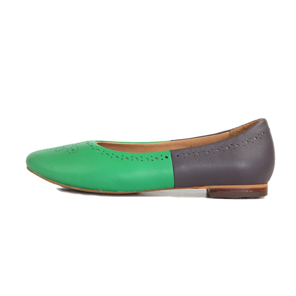 Brogue Ballet Flats W1042A Green Dimgrey 第3張的照片