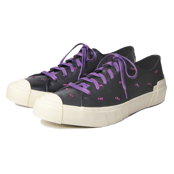 Polka Stitch M1183 BlackPurple Leather Sneaker 第3張的照片