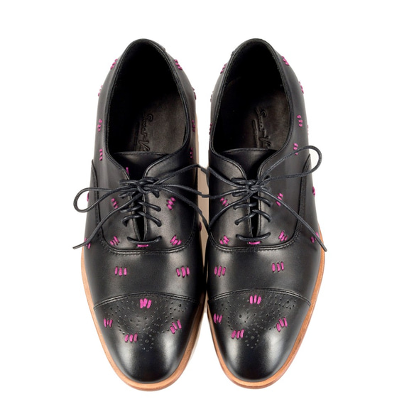 Polka Stitch 2 M1182 BlackPurple Oxford Shoes 第2張的照片