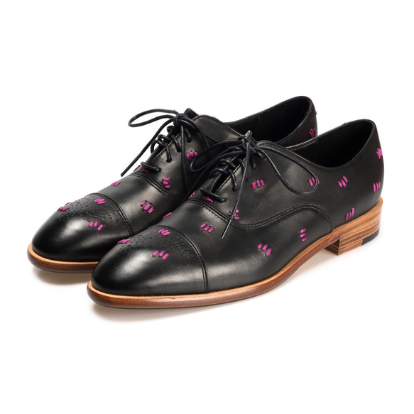 Polka Stitch 2 M1182 BlackPurple Oxford Shoes 第3張的照片