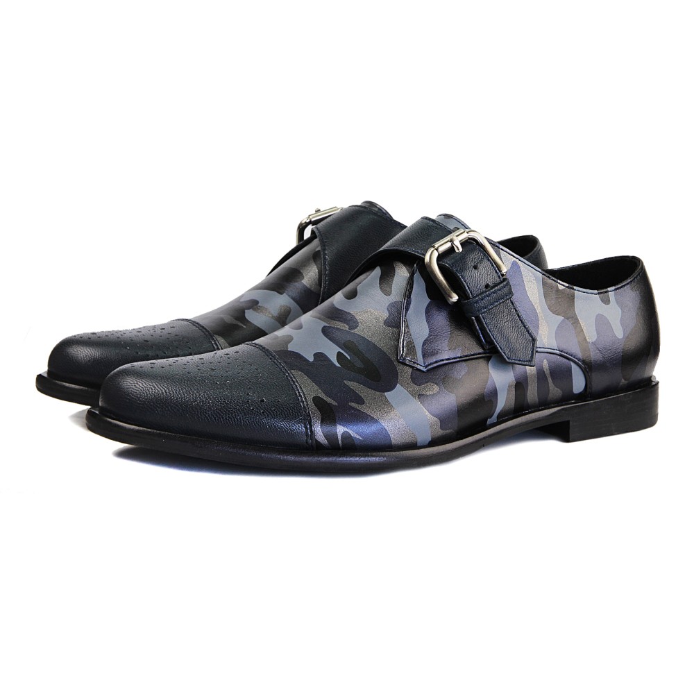 JAZZM1120カモブルーレザーモンクストラップシューズ