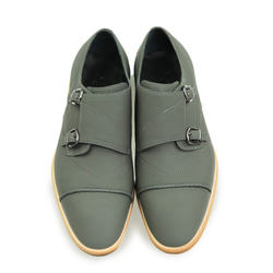 Double M1195 Grey Leather Monk-Strap Shoes 第2張的照片