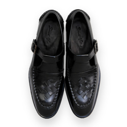 Sweet Villians M1207 思考縝密的公爵馬賽克編織真皮孟克鞋 黑 第2張的照片