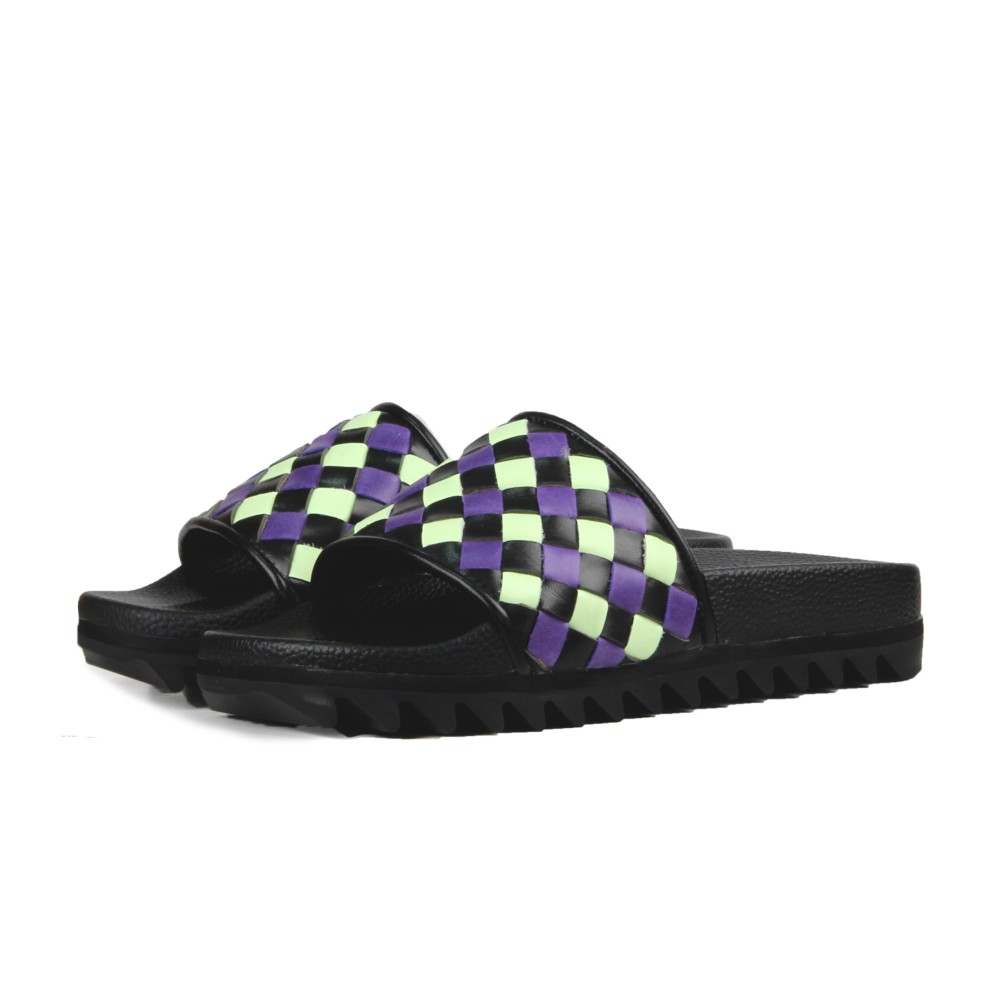 SweetVillansM1210モザイクスパークリングレザーウーブンサンダルブラックパープルグリーン