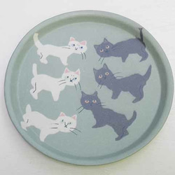 練込6寸ドラム皿/白猫と黒猫 3枚目の画像