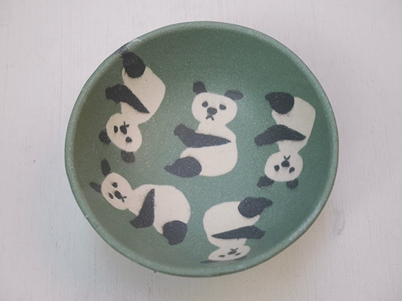 練込飯椀/パンダ(緑) 3枚目の画像