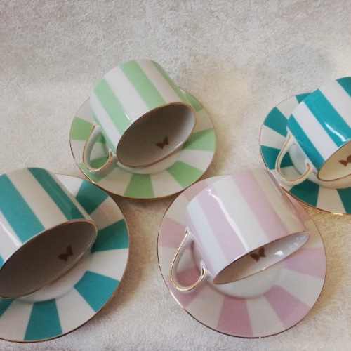 青と白のストライプ陶器カップ Celadon Stripes 8 oz. Mug
