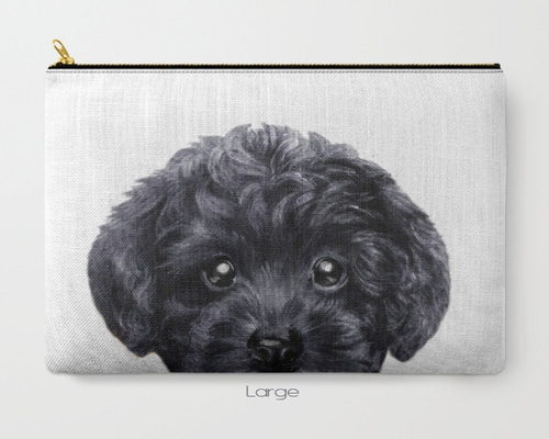 Large, トイプードル黒イラストポーチ、iPodも入る、両面プリント
