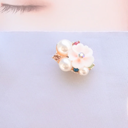 お花とカラフルビジュー プチパールの華やぐ マスクチャーム 日本製スナップ 7枚目の画像