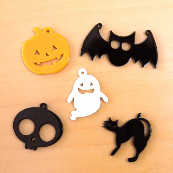 ハロウイン アクリルパーツ 5種類10個セット ハロウィン カボチャ/お化け アクセサリー パーツ ハンドメイド 手芸 2枚目の画像