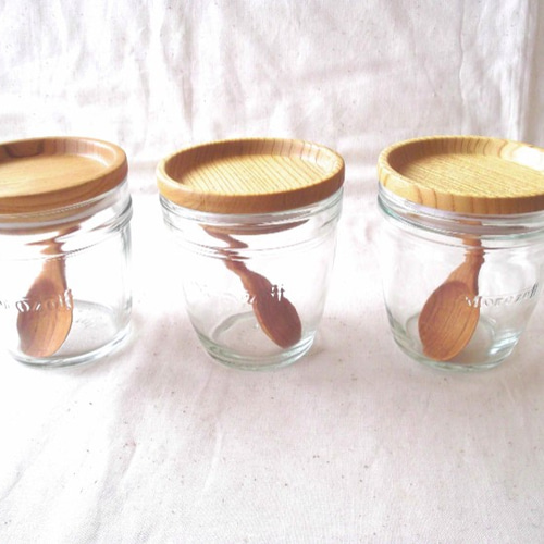 受注制作】モロゾフのプリンを食べた後にwood cap+をF+x3 保存容器 