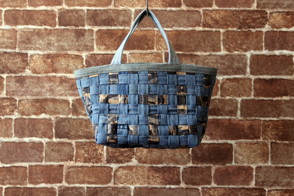 Woven tote mini denim x camo (tiger) 1枚目の画像