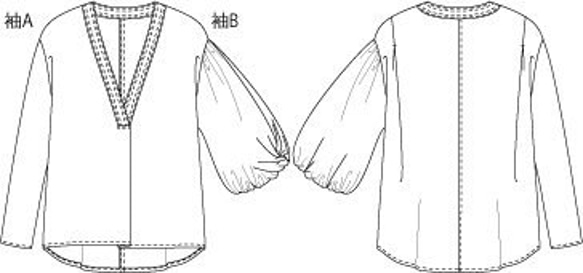 圖案2袖套V領上衣 第5張的照片