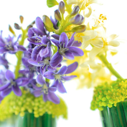 造花の飾り - 水アルマの葉青フルーツ紫/白の花のヒヤシンスのガラス 4枚目の画像