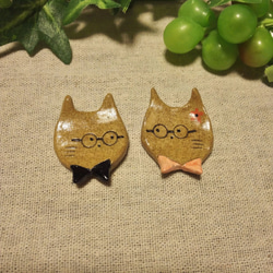新色！めがねこカップル(Bride&groom)　箸置き　眼鏡をかけた猫　ペア　 3枚目の画像