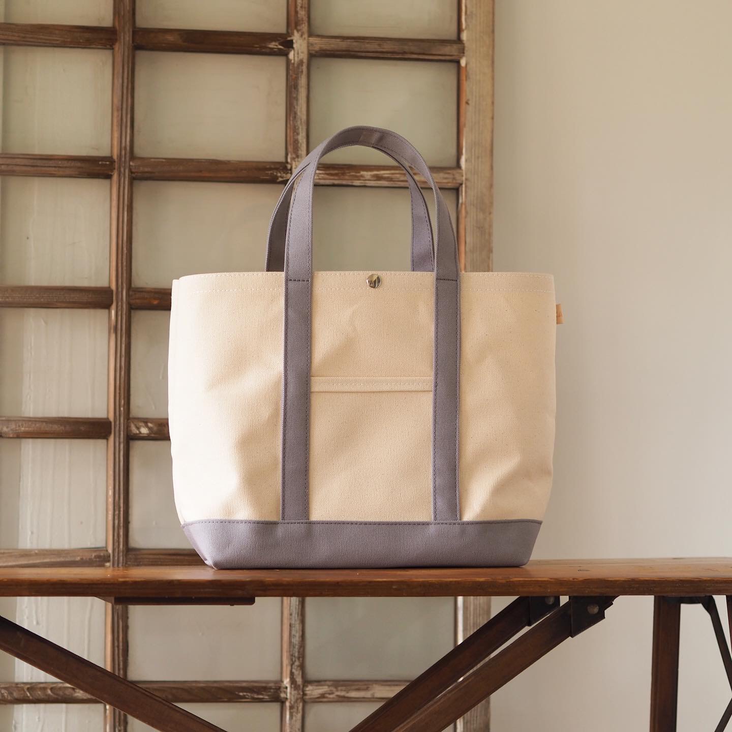 帆布Lトートバッグ キナリ×グレー
