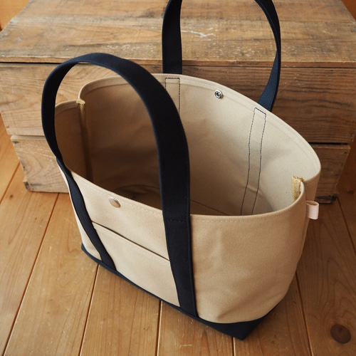帆布Lトートバッグ ベージュ×クロ トートバッグ 63CANVAS 通販
