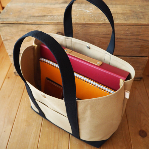 ベージュ トートバッグ 現行モデル 30cm 帆布Lトートバッグ ベージュ×クロ トートバッグ 63CANVAS 通販