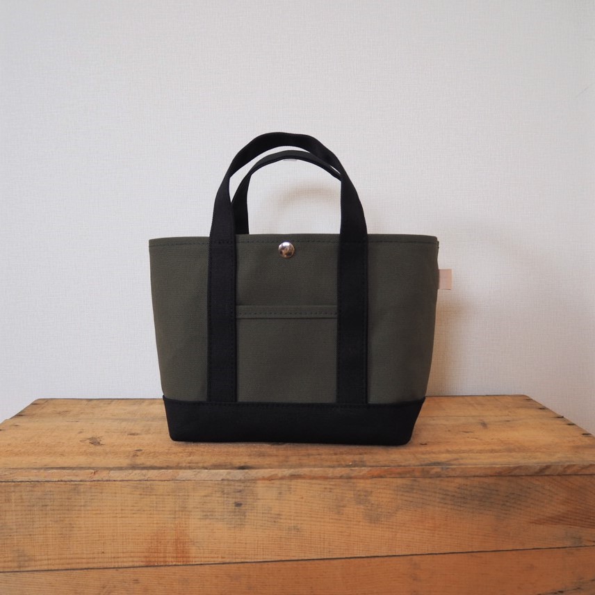 帆布Sトートバッグ　カーキ×クロ