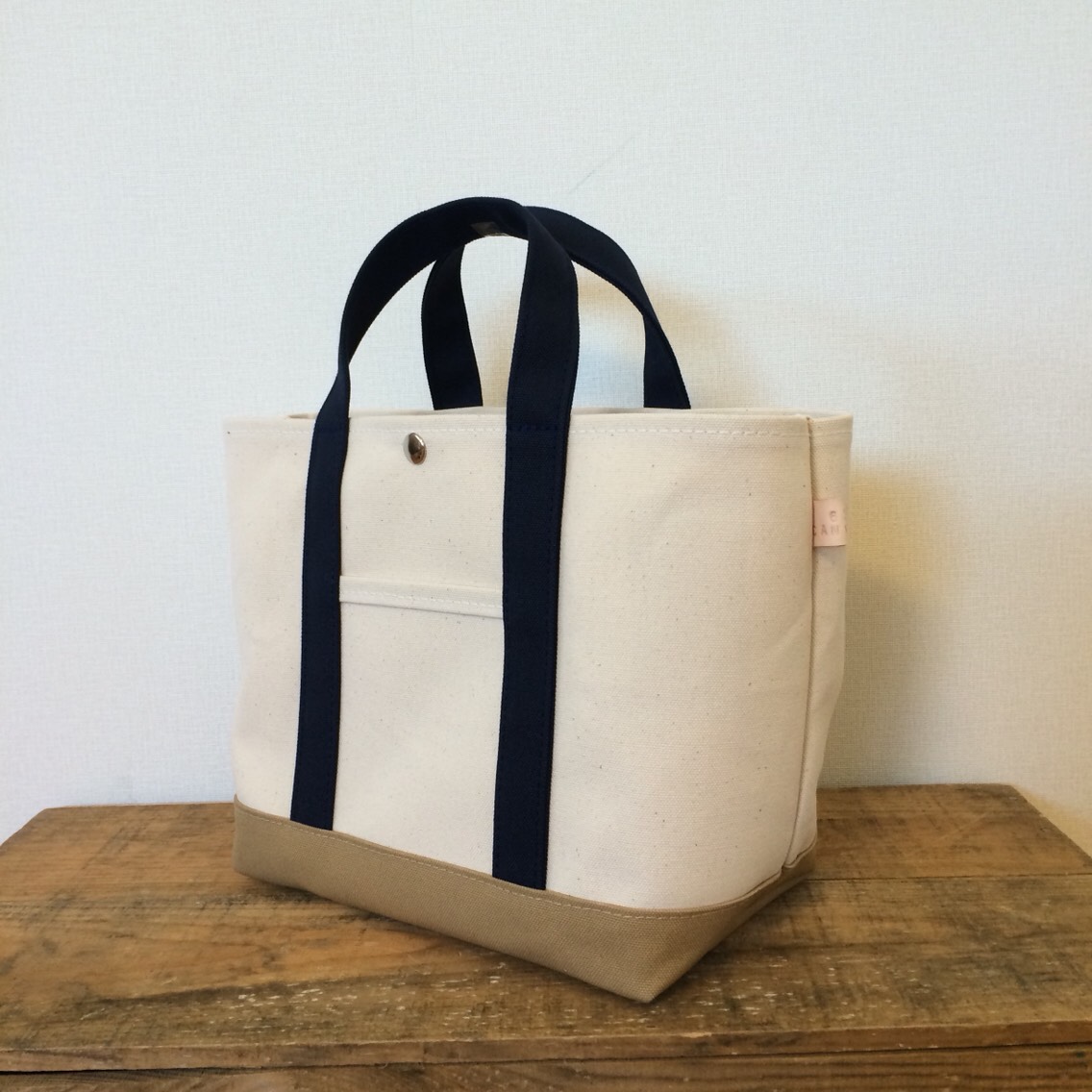 帆布Mトートバッグ　キナリ×ベージュ×コン