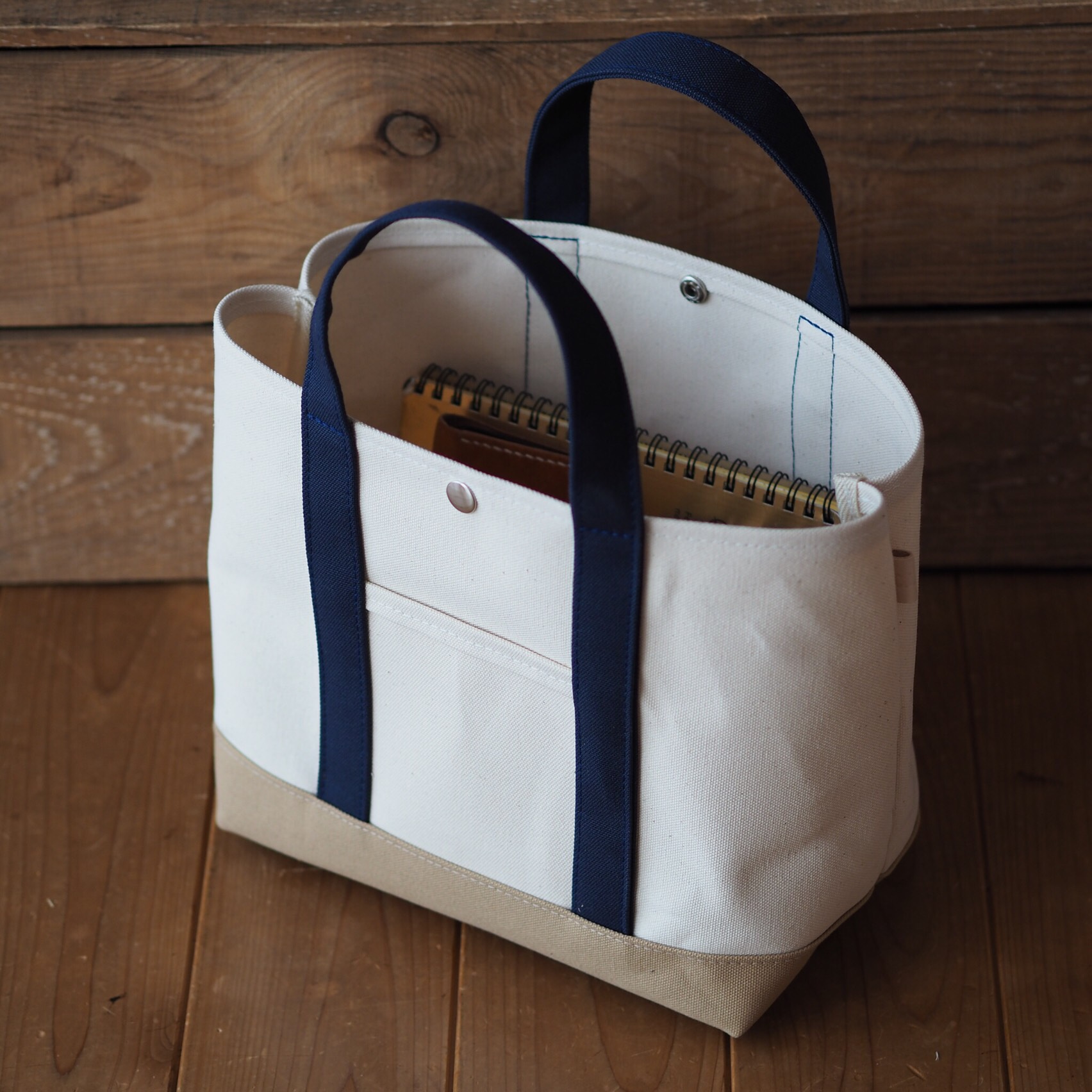 帆布Mトートバッグ　キナリ×ベージュ×コン