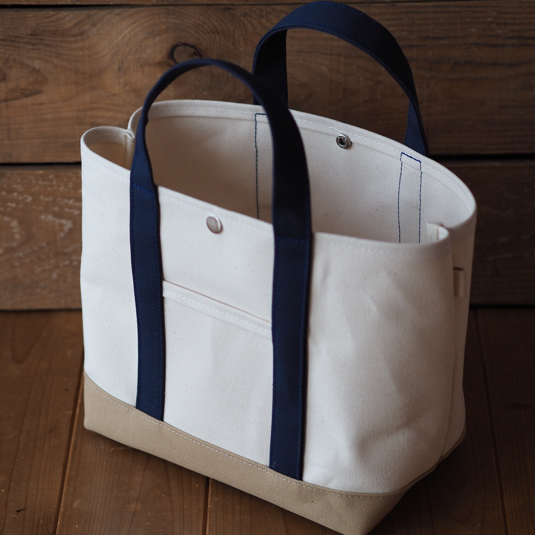 帆布Mトートバッグ　キナリ×ベージュ×コン